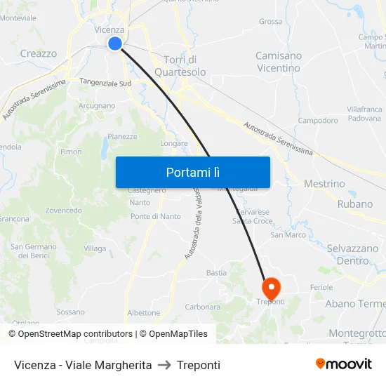 Vicenza - Viale Margherita to Treponti map