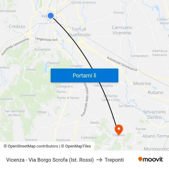 Vicenza - Via Borgo Scrofa (Ist. Rossi) to Treponti map