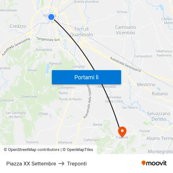 Piazza XX Settembre to Treponti map