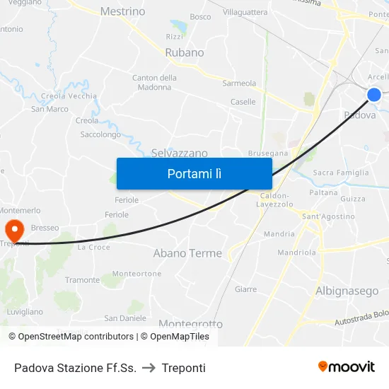 Padova Stazione Ff.Ss. to Treponti map