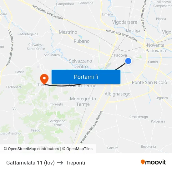 Gattamelata 11 (Iov) to Treponti map