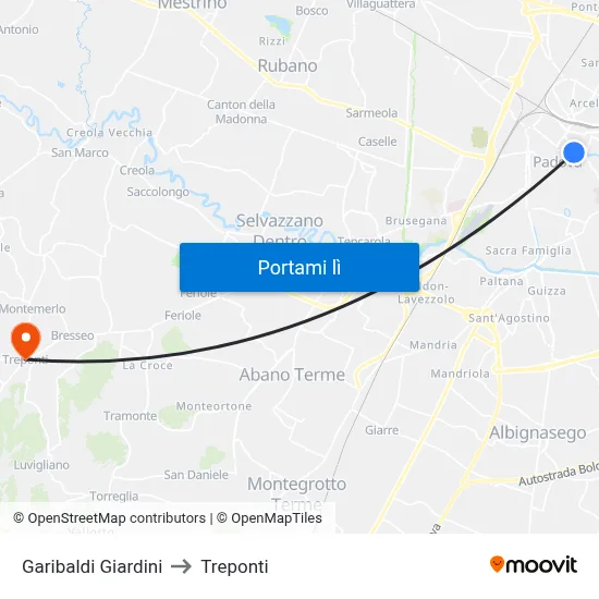 Garibaldi Giardini to Treponti map