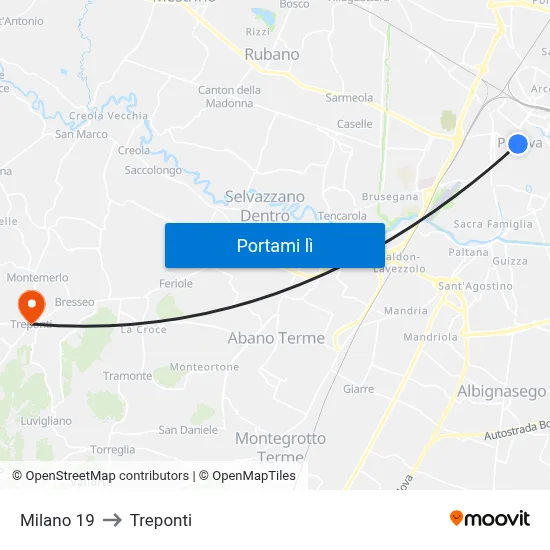 Milano 19 to Treponti map