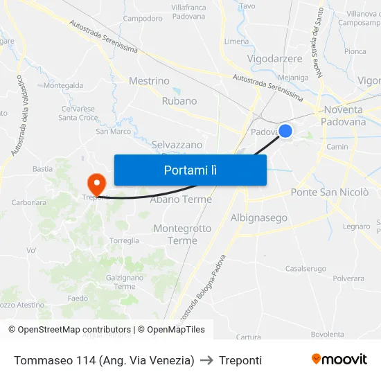 Tommaseo 114 (Ang. Via Venezia) to Treponti map