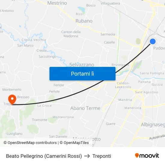 Beato Pellegrino (Camerini Rossi) to Treponti map