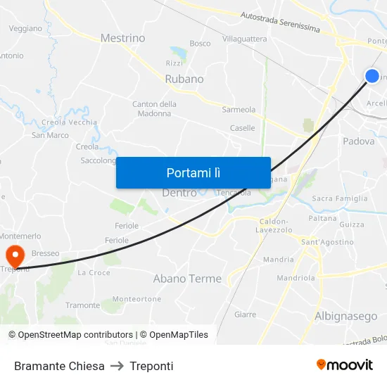 Bramante Chiesa to Treponti map