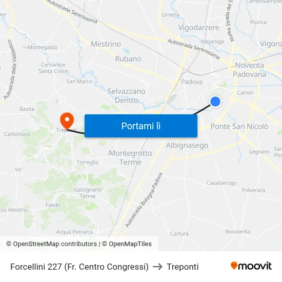 Forcellini 227 (Fr. Centro Congressi) to Treponti map