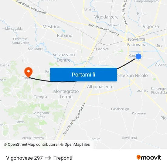 Vigonovese 297 to Treponti map