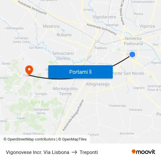 Vigonovese Incr. Via Lisbona to Treponti map