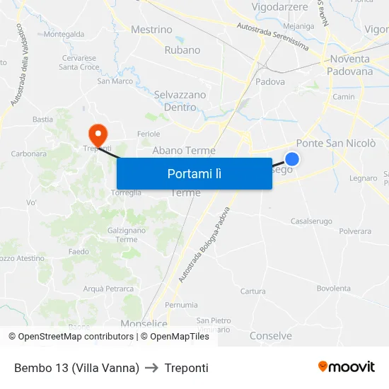 Bembo 13 (Villa Vanna) to Treponti map