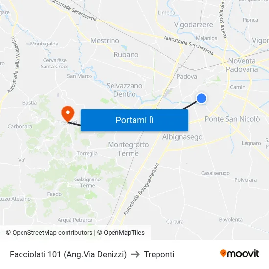 Facciolati 101 (Ang.Via Denizzi) to Treponti map