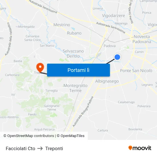 Facciolati Cto to Treponti map