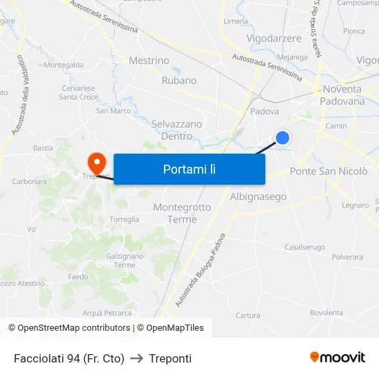 Facciolati 94 (Fr. Cto) to Treponti map