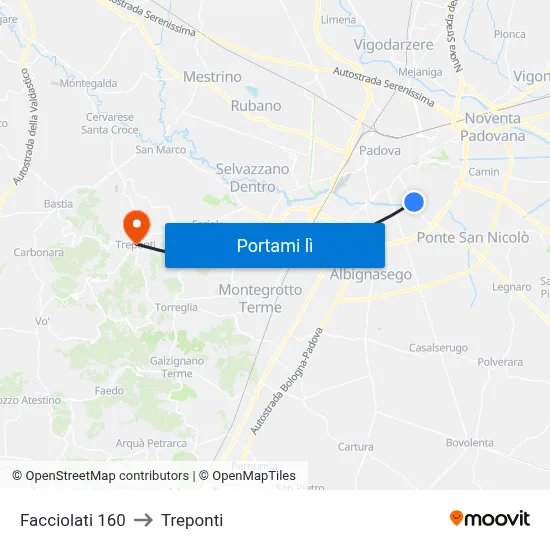 Facciolati 160 to Treponti map