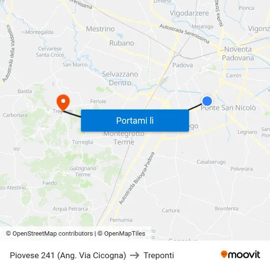 Piovese 241 (Ang. Via Cicogna) to Treponti map