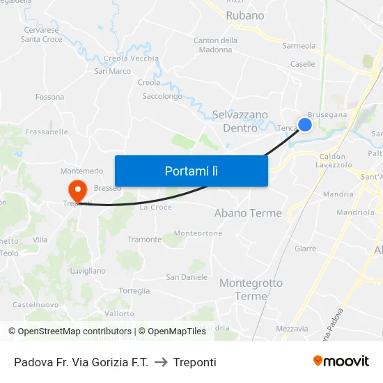 Padova Fr. Via Gorizia F.T. to Treponti map