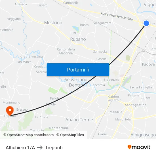 Altichiero 1/A to Treponti map