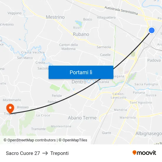 Sacro Cuore 27 to Treponti map