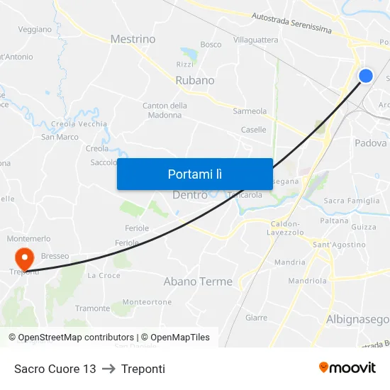Sacro Cuore 13 to Treponti map