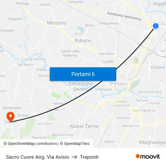 Sacro Cuore Ang. Via Avisio to Treponti map