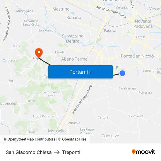 San Giacomo Chiesa to Treponti map