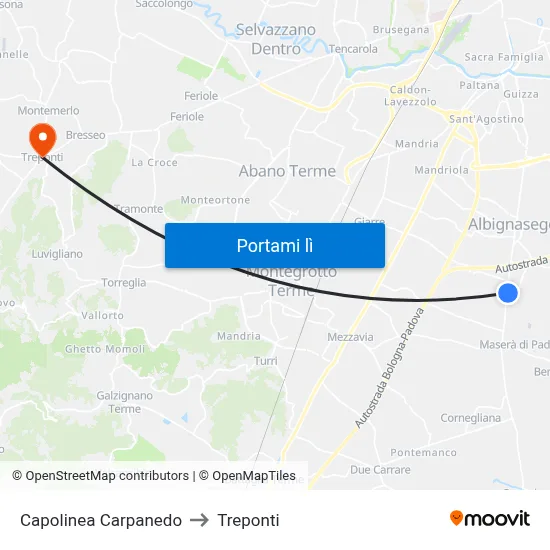 Capolinea Carpanedo to Treponti map