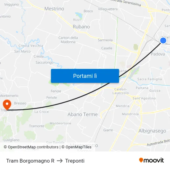 Tram Borgomagno R to Treponti map