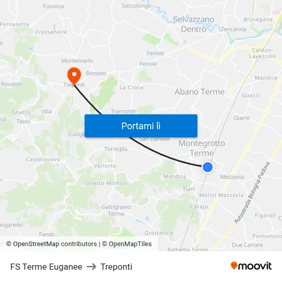 FS Terme Euganee to Treponti map