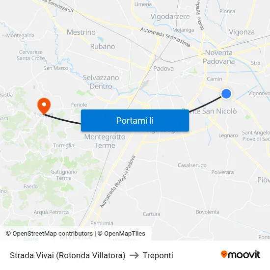 Strada Vivai (Rotonda Villatora) to Treponti map
