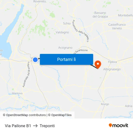 Via Pallone B1 to Treponti map