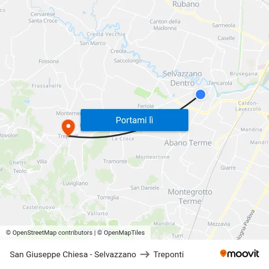 San Giuseppe Chiesa - Selvazzano to Treponti map