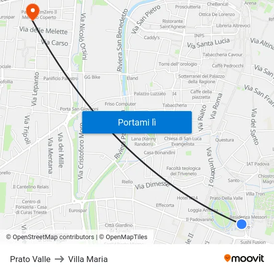Prato Valle to Villa Maria map