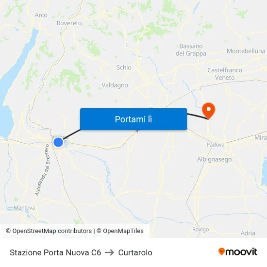 Stazione Porta Nuova C6 to Curtarolo map