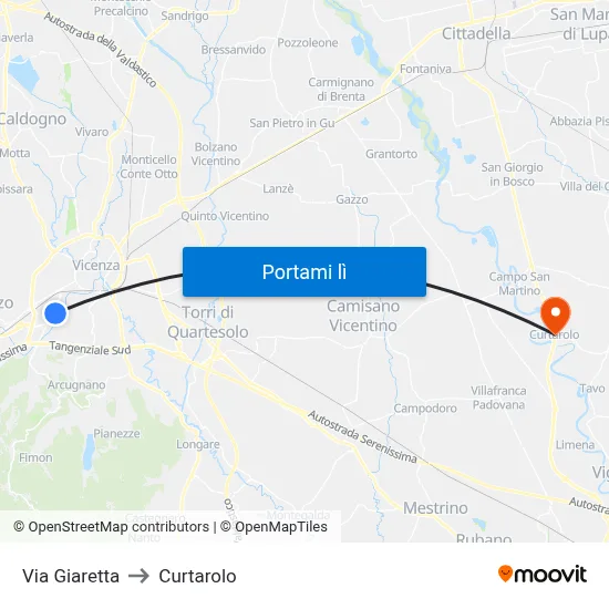 Via Giaretta to Curtarolo map