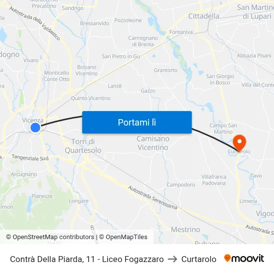 Contrà Della Piarda, 11 - Liceo Fogazzaro to Curtarolo map