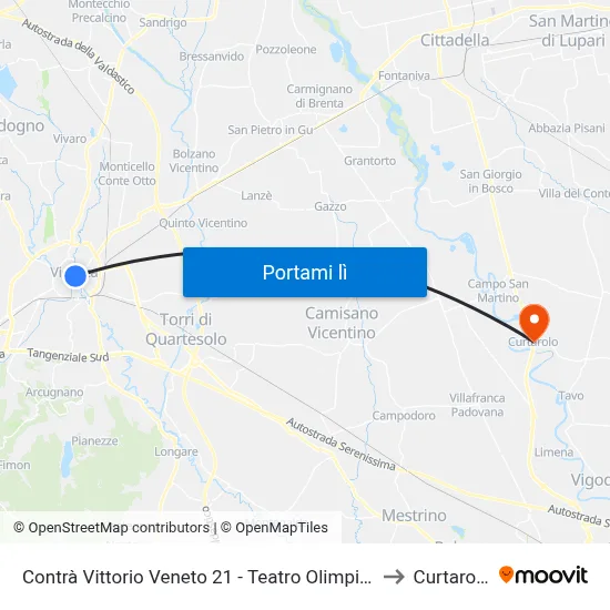 Contrà Vittorio Veneto 21 - Teatro Olimpico to Curtarolo map