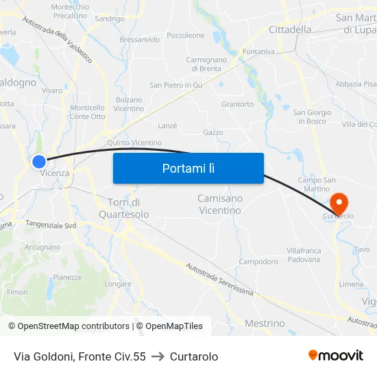 Via Goldoni, Fronte Civ.55 to Curtarolo map
