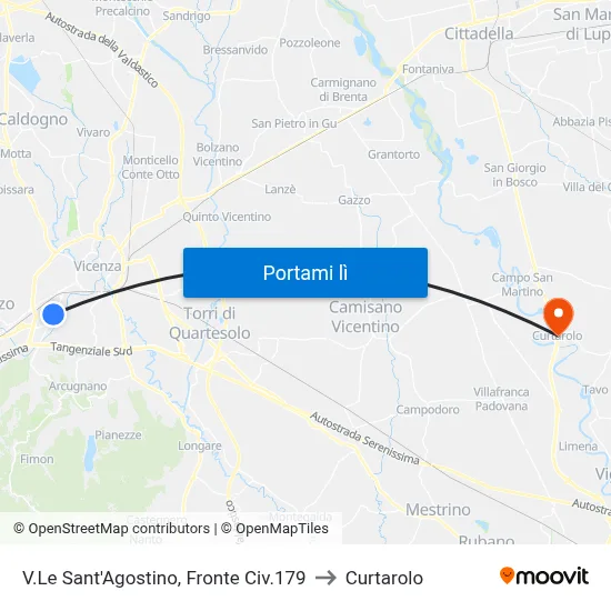 V.Le Sant'Agostino, Fronte Civ.179 to Curtarolo map