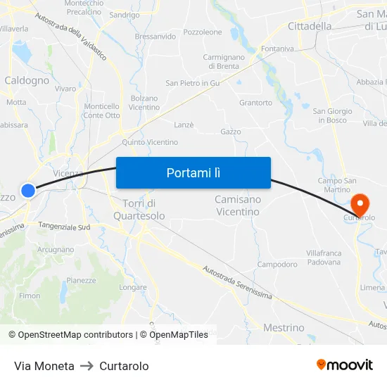 Via Moneta to Curtarolo map