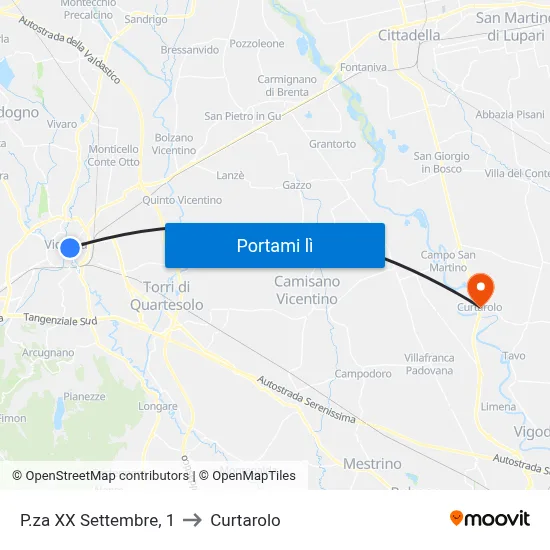 P.za XX Settembre, 1 to Curtarolo map
