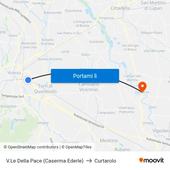 V.Le Della Pace (Caserma Ederle) to Curtarolo map