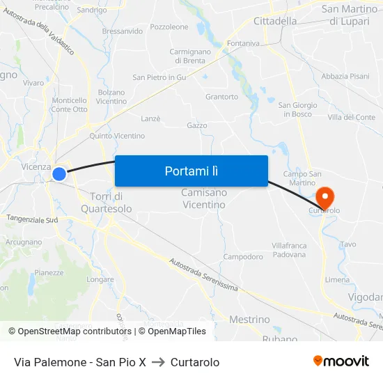 Via Palemone - San Pio X to Curtarolo map