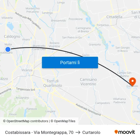 Costabissara - Via Montegrappa, 70 to Curtarolo map