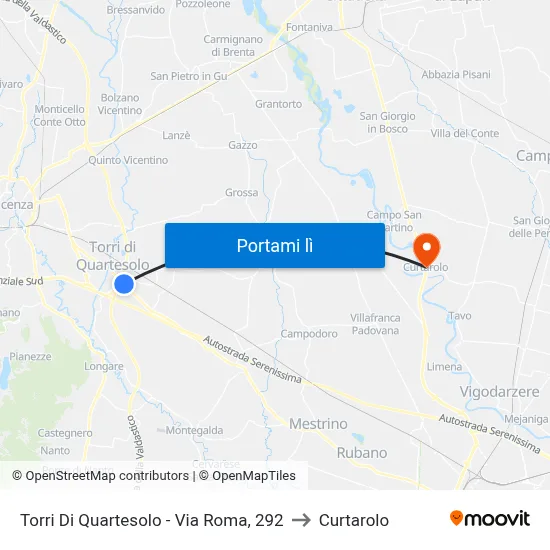 Torri Di Quartesolo - Via Roma, 292 to Curtarolo map
