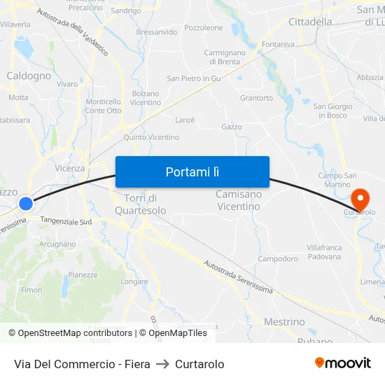 Via Del Commercio - Fiera to Curtarolo map