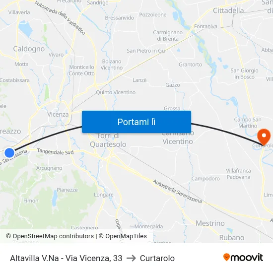 Altavilla V.Na - Via Vicenza, 33 to Curtarolo map