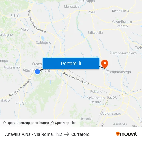 Altavilla V.Na - Via Roma, 122 to Curtarolo map
