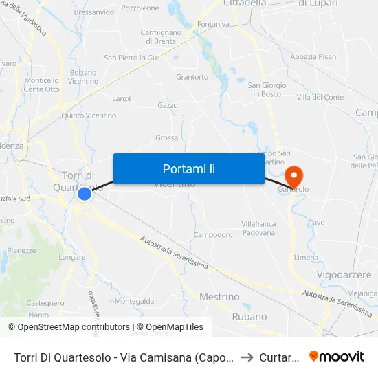 Torri Di Quartesolo - Via Camisana (Capolinea) to Curtarolo map
