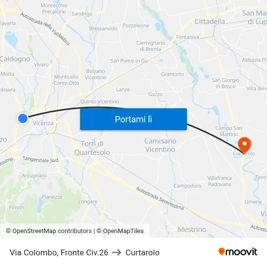 Via Colombo, Fronte Civ.26 to Curtarolo map