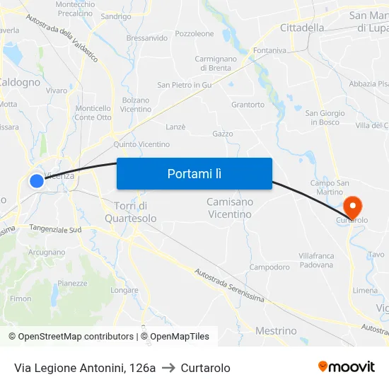 Via Legione Antonini, 126a to Curtarolo map